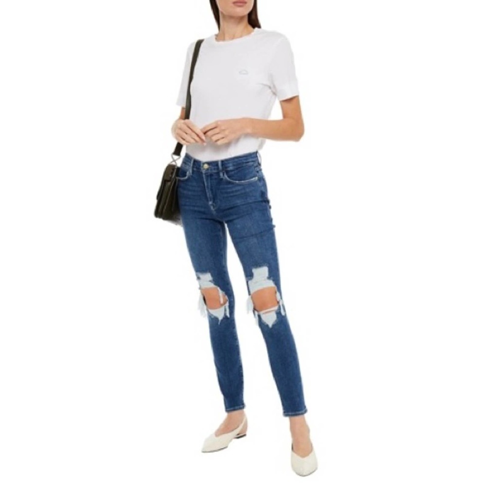 NWT FRAME Le High Skinny Distressed Ripped Knee Jean in Van Ness Rips 29